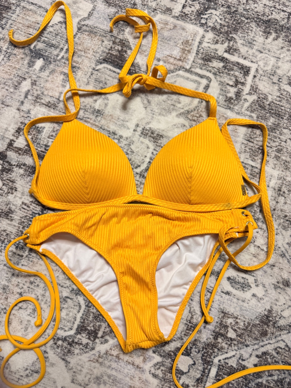 PINK Victoria's Secret Bright Yellow Ribbed Bikini Top